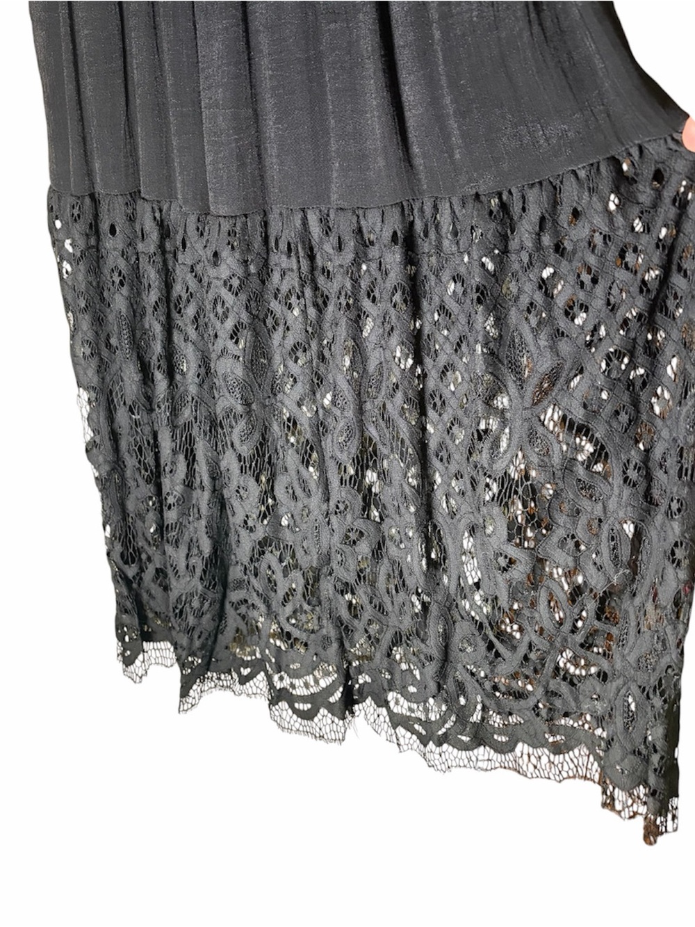 J Gee Black Lace Maxi Dress Medium Boho Romantic Whimsigoth Fairycore Gothic LBD - Picture 5 of 8